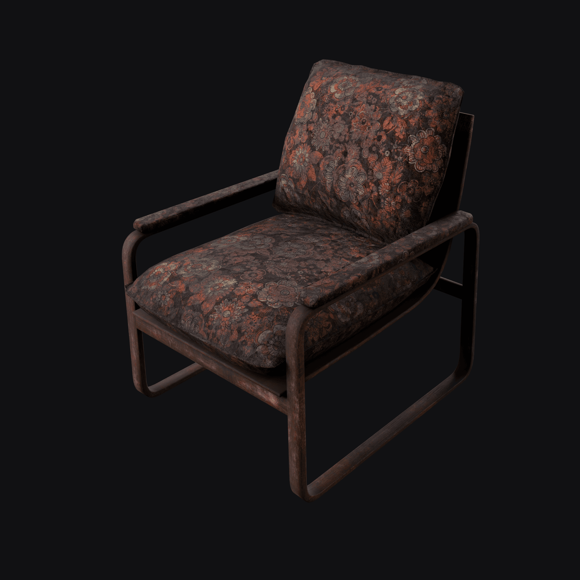 Dirty Floral Chair, free Blender 3D model render