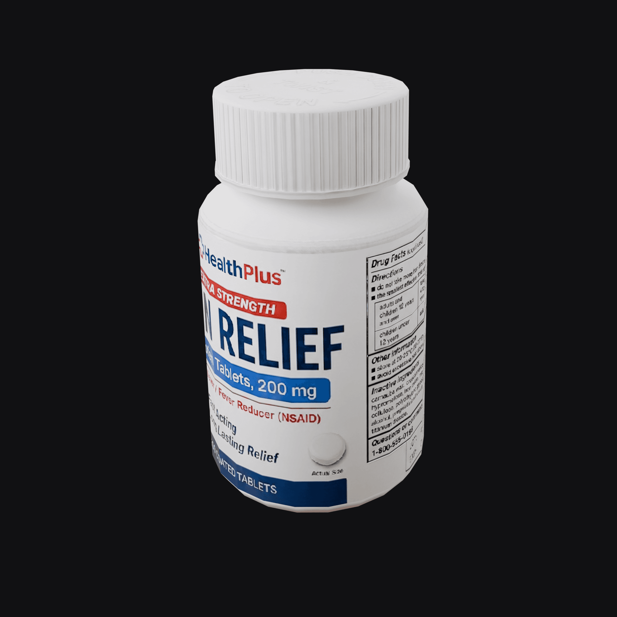 Pill Bottle, free Blender 3D model render
