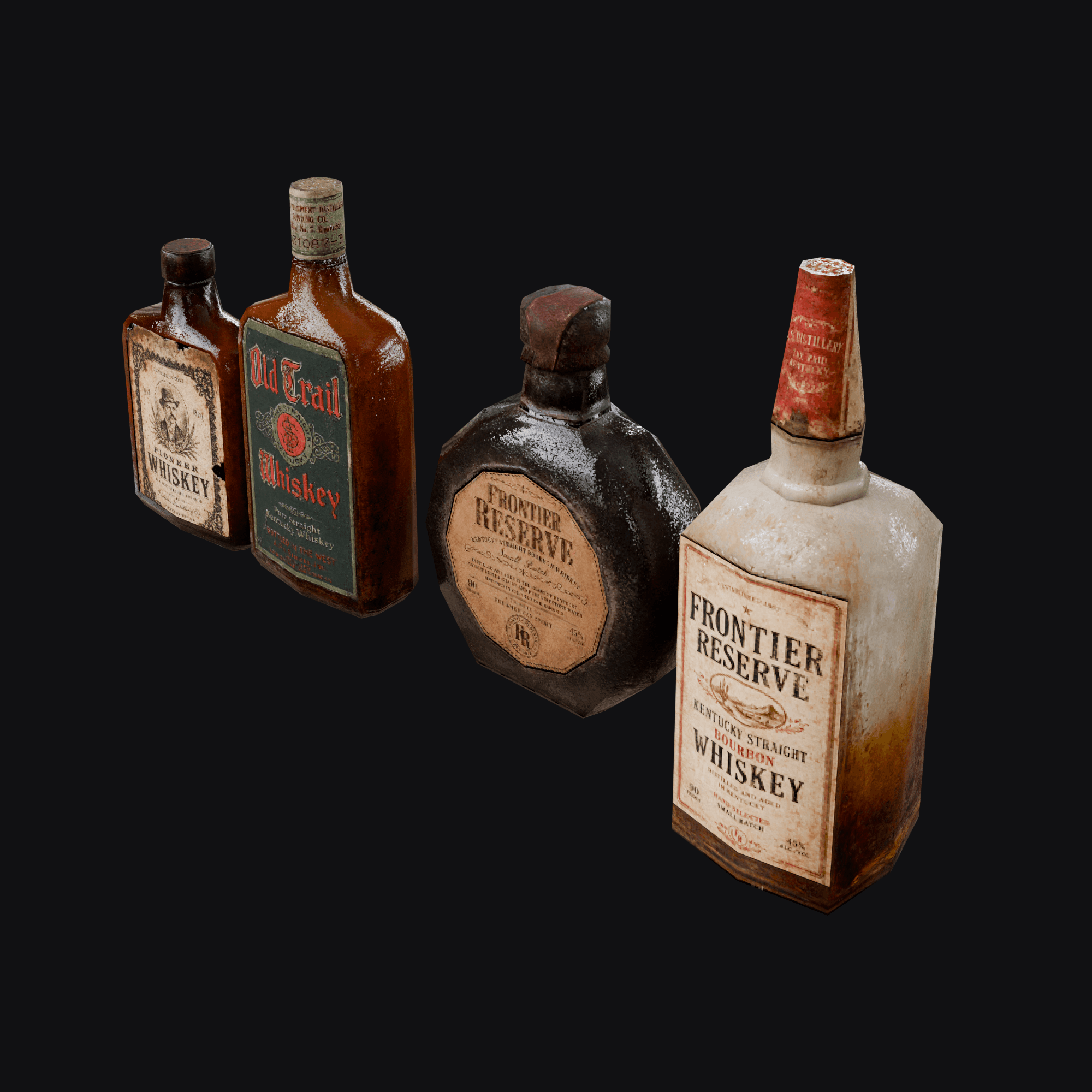 Whiskey Bottles, free Blender 3D model render