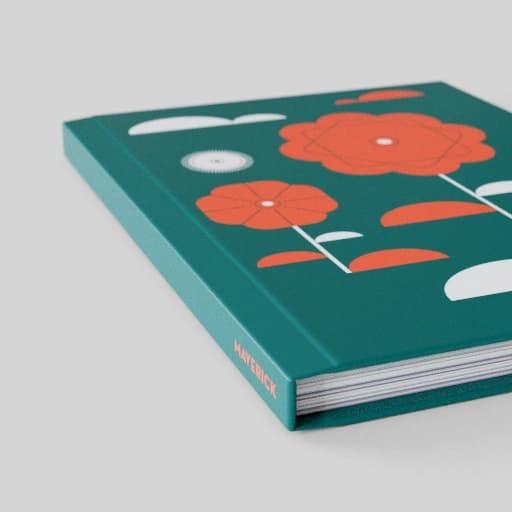 Teal notebook cover with orange botanical artwork
