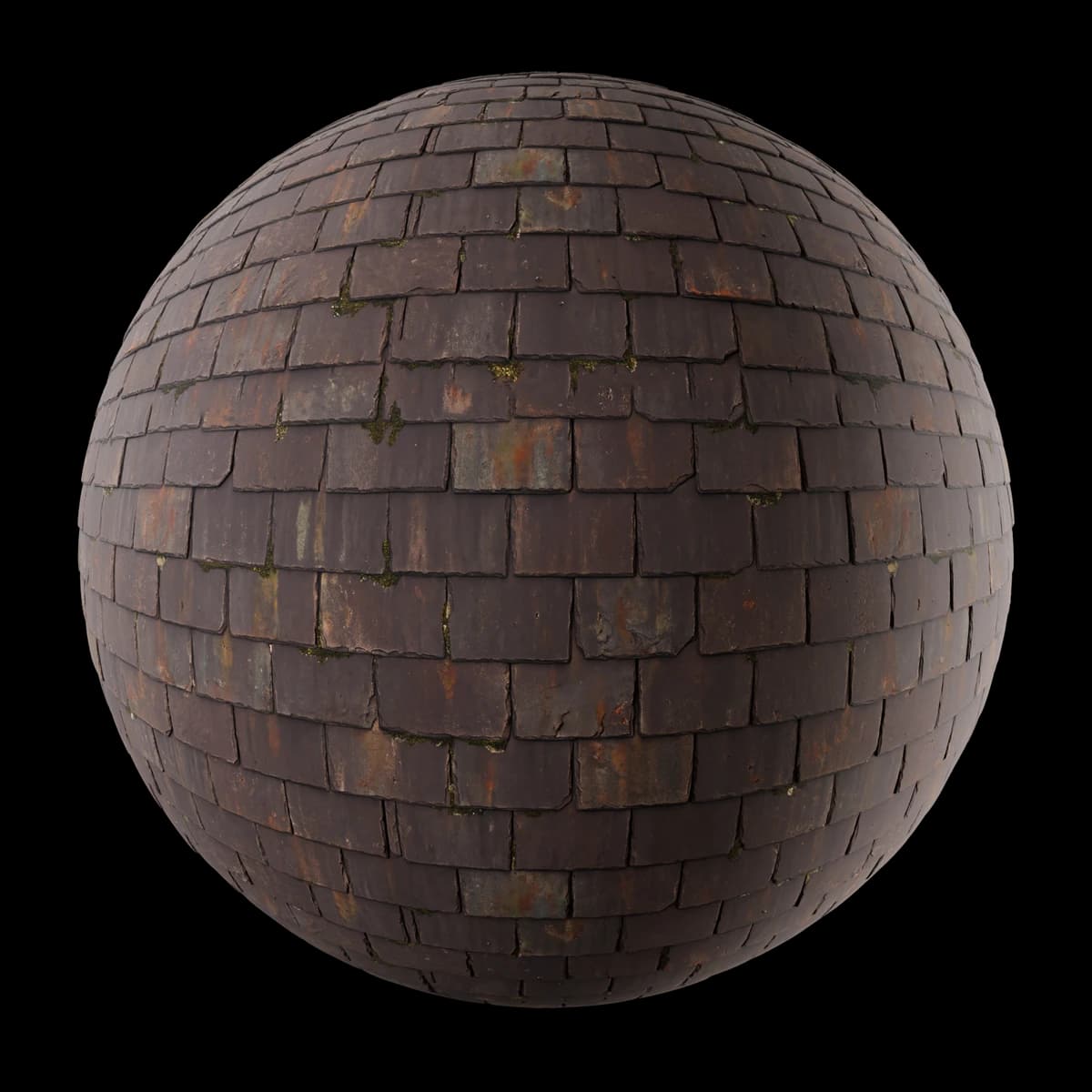 Aged dark brown roof tiles 01, texture render