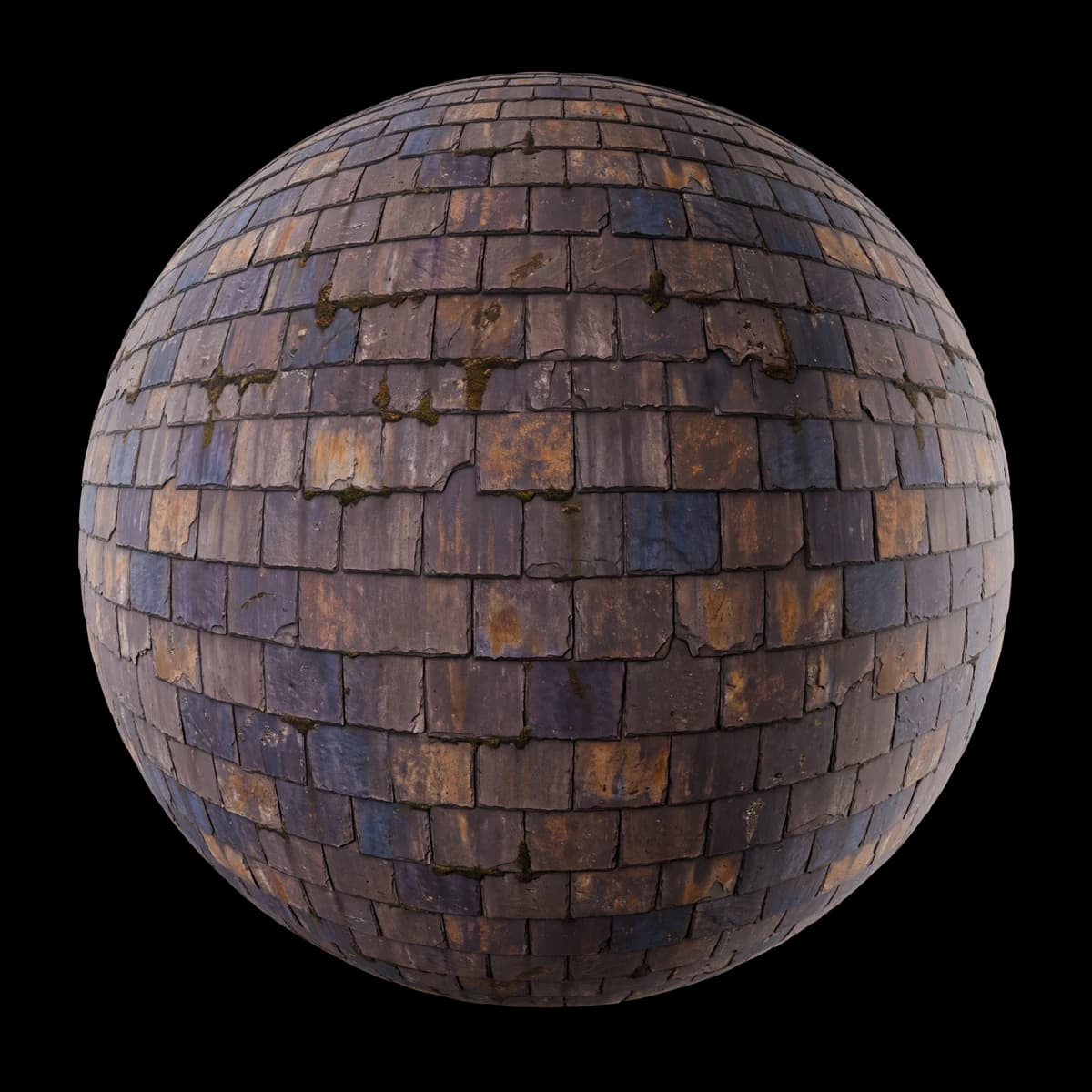 Aged dark brown roof tiles 02, texture render