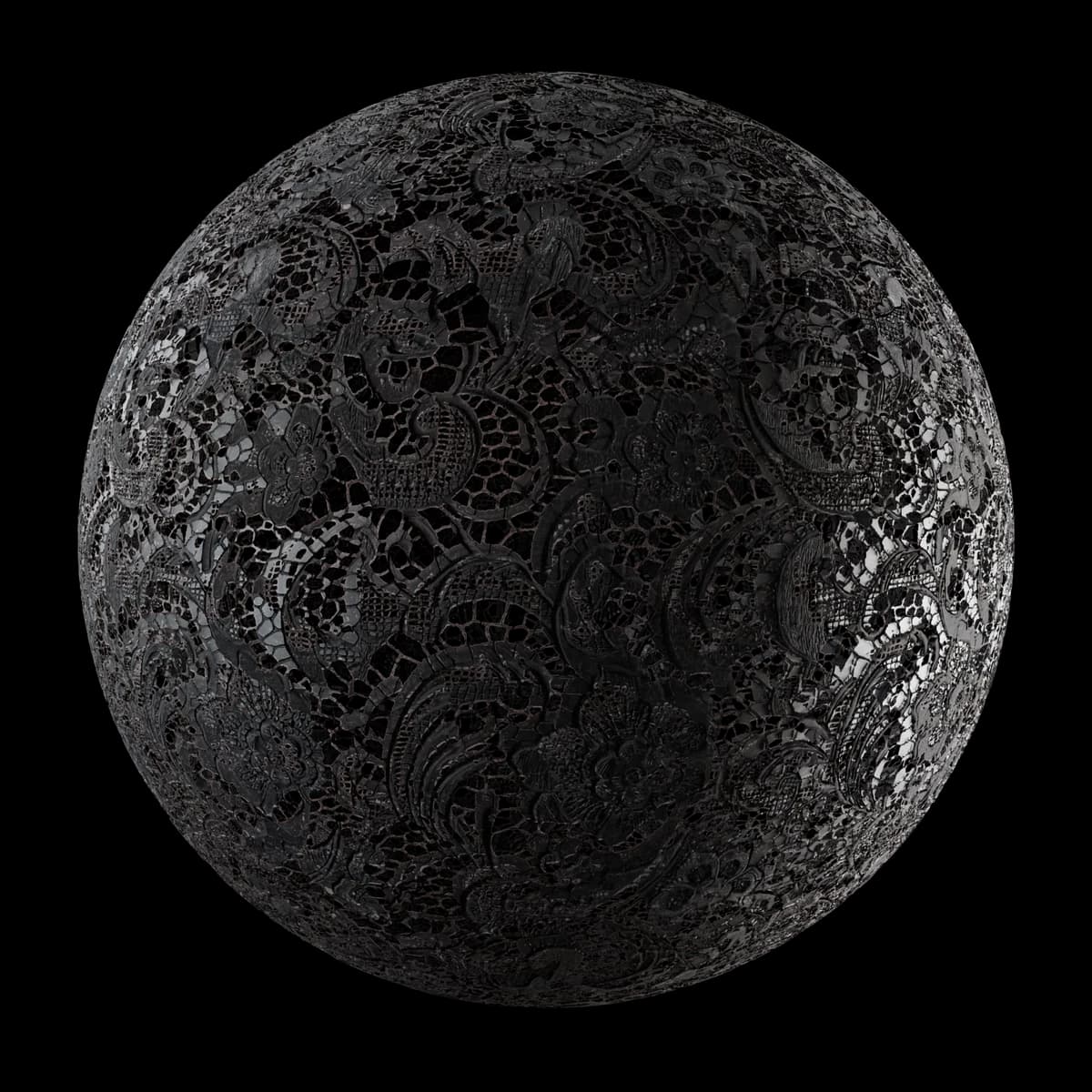 Black Guipure Lace, seamless PBR texture render