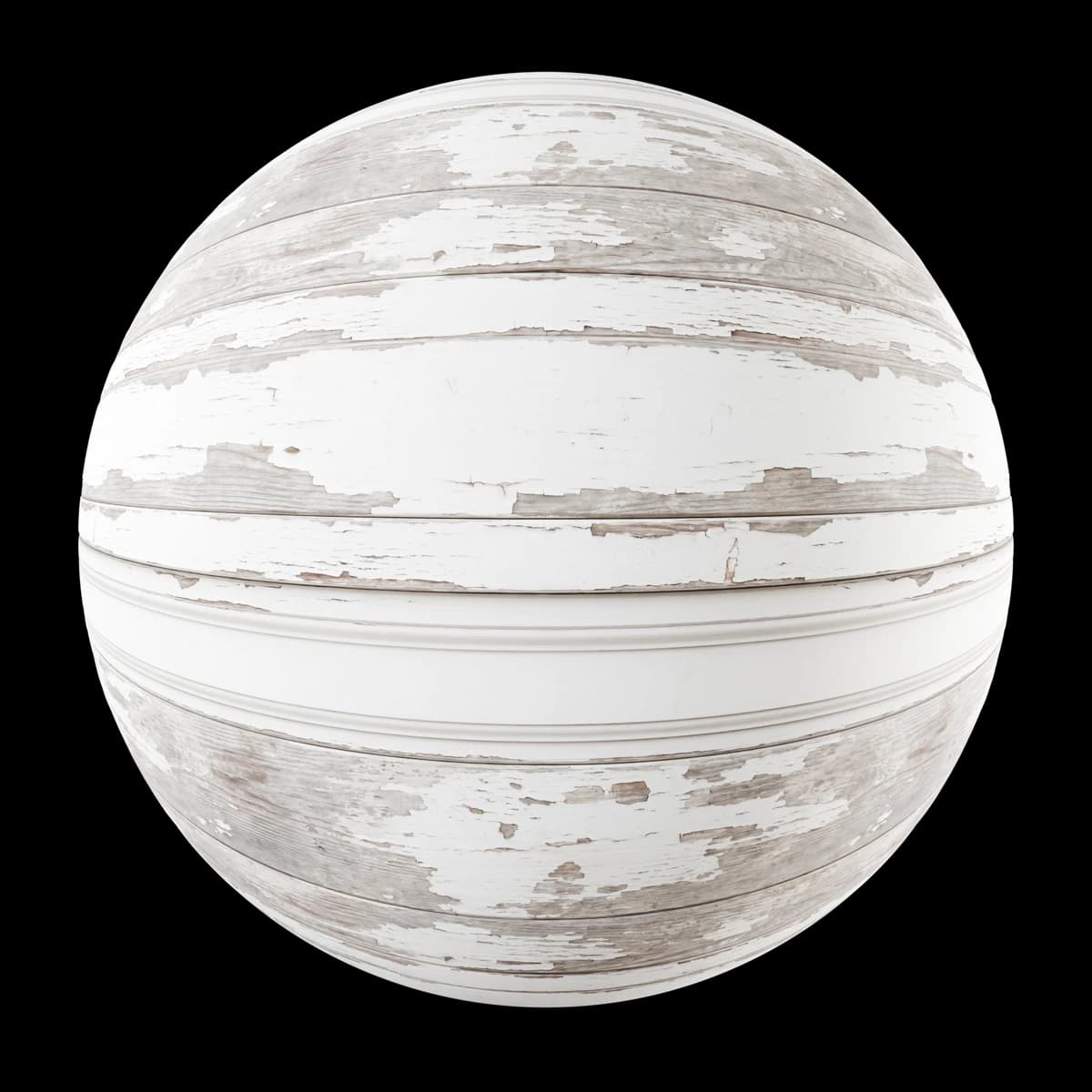 Chipped white-painted wood trim sheet 01, seamless PBR texture render