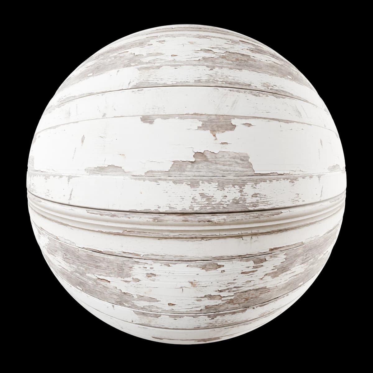 Chipped white-painted wood trim sheet 02, seamless PBR texture render