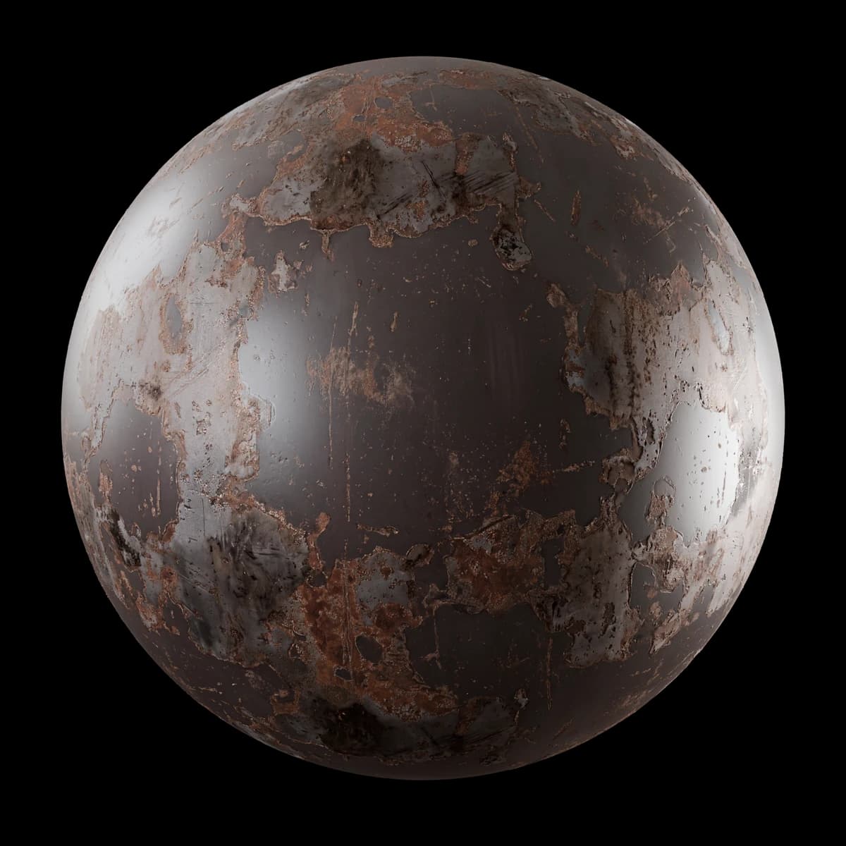 Dark oxidized metal fittings 02, seamless PBR texture render