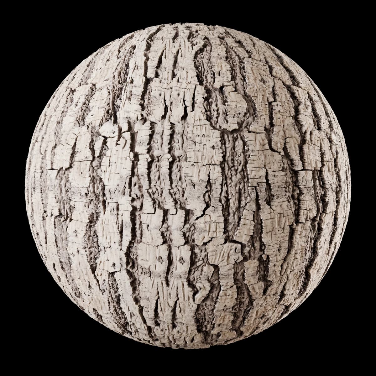 Deep fissured bark 02, seamless PBR texture render