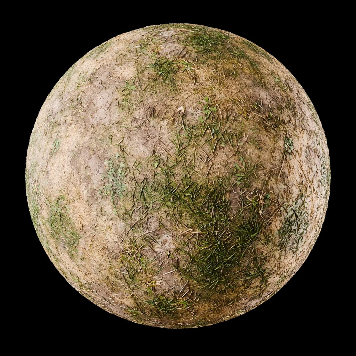 Patchy grass and earth 02, seamless PBR texture render