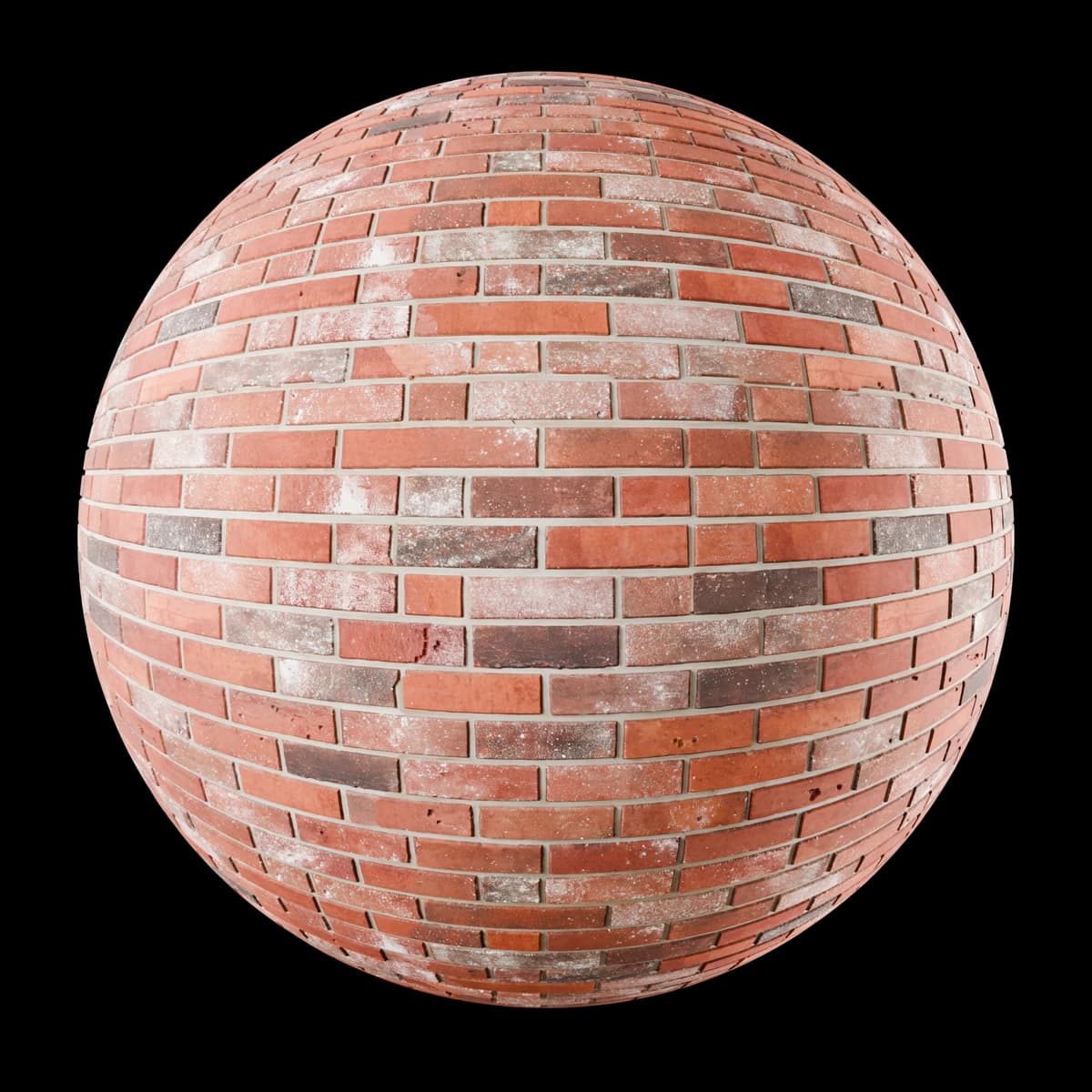Variegated red clay brick masonry 01, seamless PBR texture render