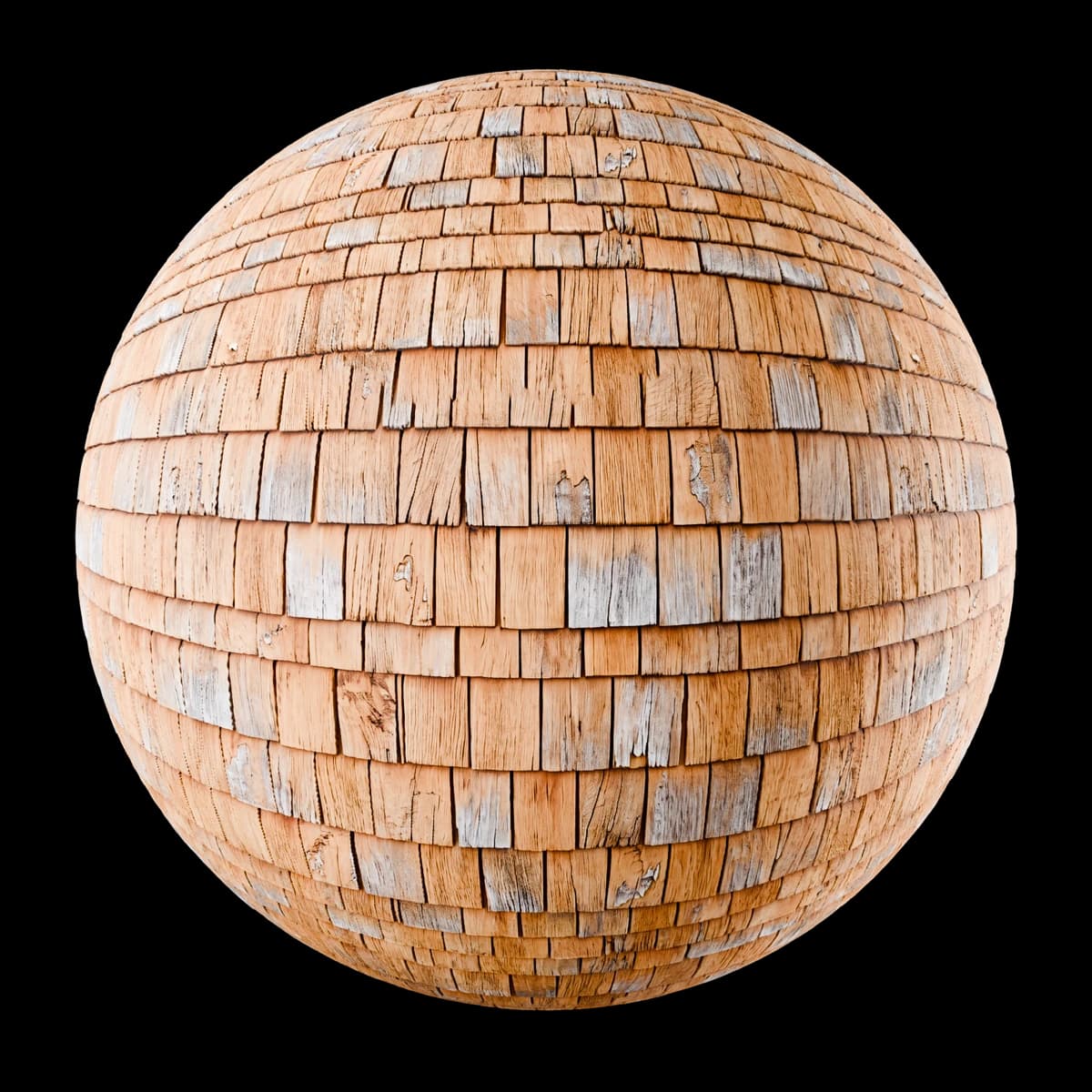 Weathered wood roof shingles 01, seamless PBR texture render