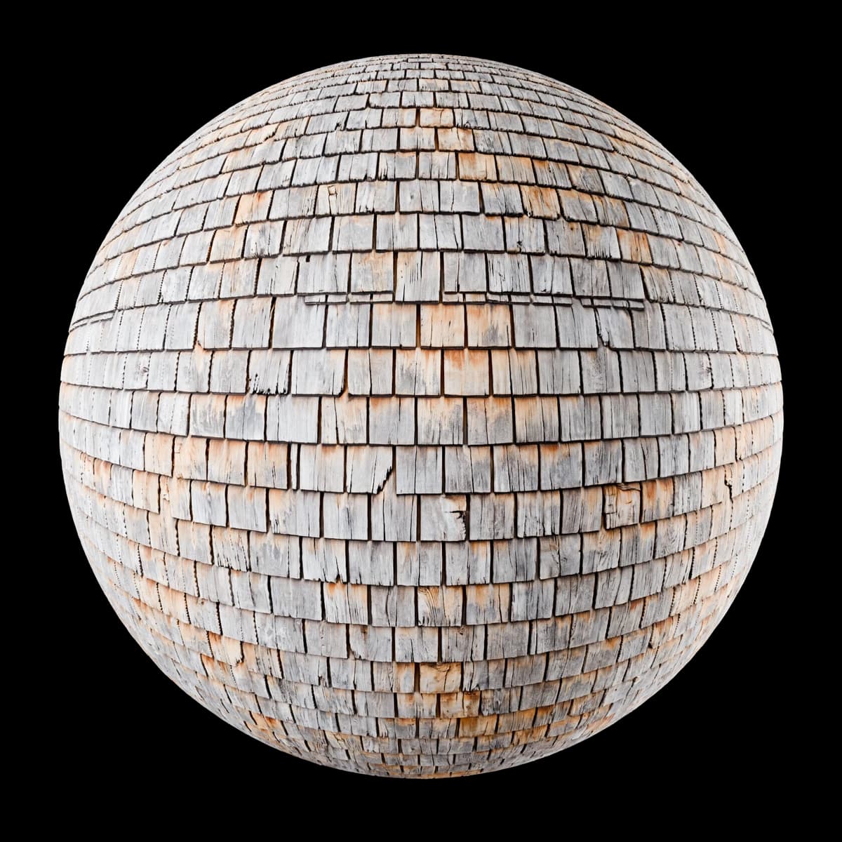 Weathered wood roof shingles 02, seamless PBR texture render