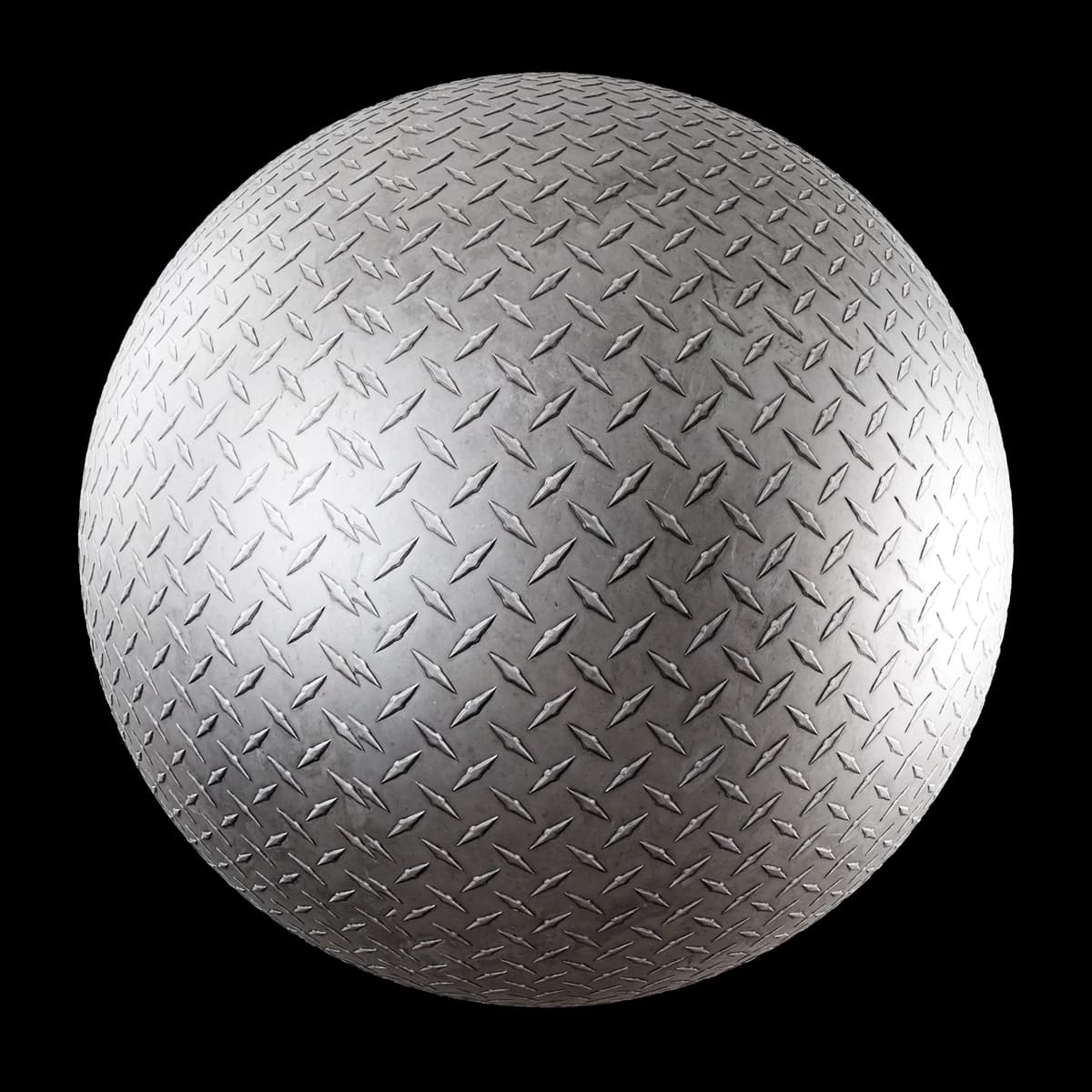 Worn silver diamond tread plate 02, seamless PBR texture render
