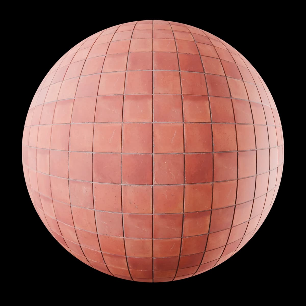 Worn terracotta floor tiles 02, seamless PBR texture render