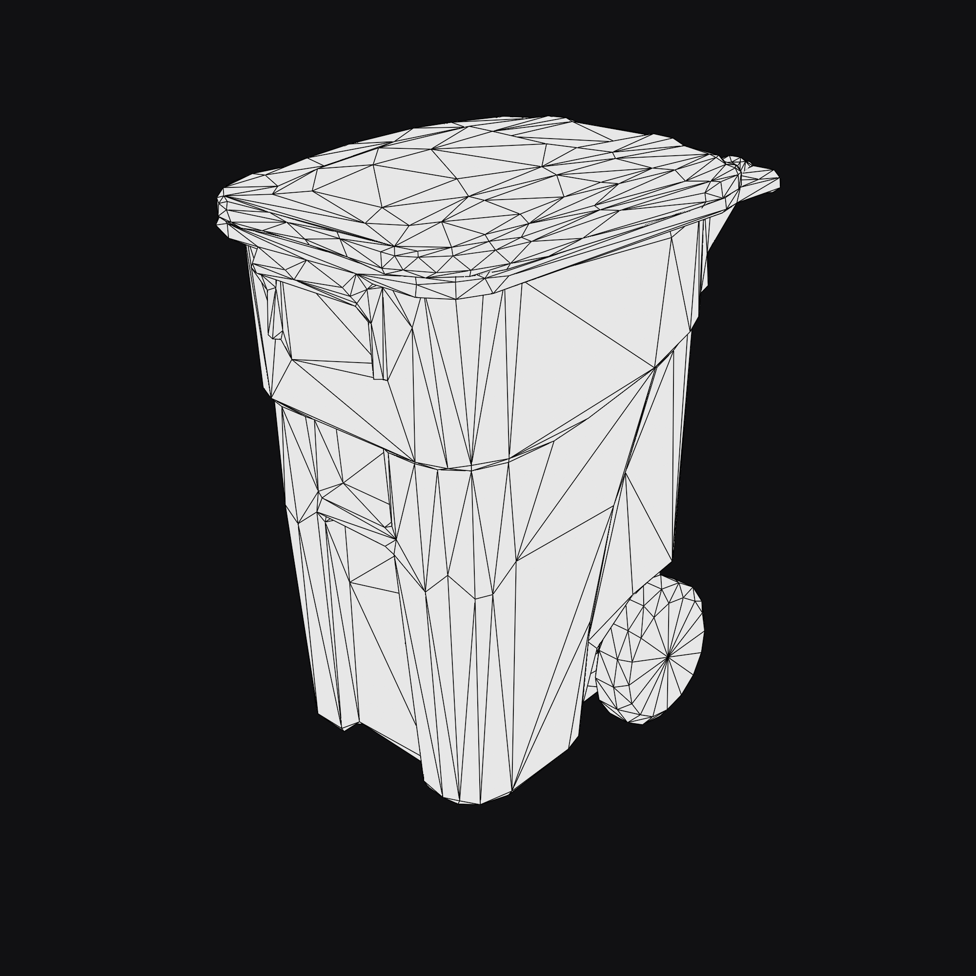 Garbage Bin asset, wireframe showing the triangle layout